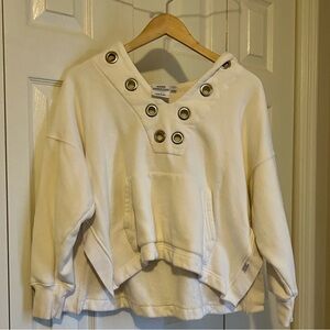 Good American Cream Hoodie with Grommet Accents